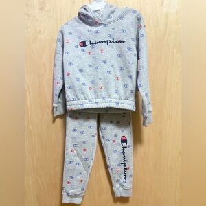 Champion Kids' Gray Logo Tracksuit with Red and Blue Accents